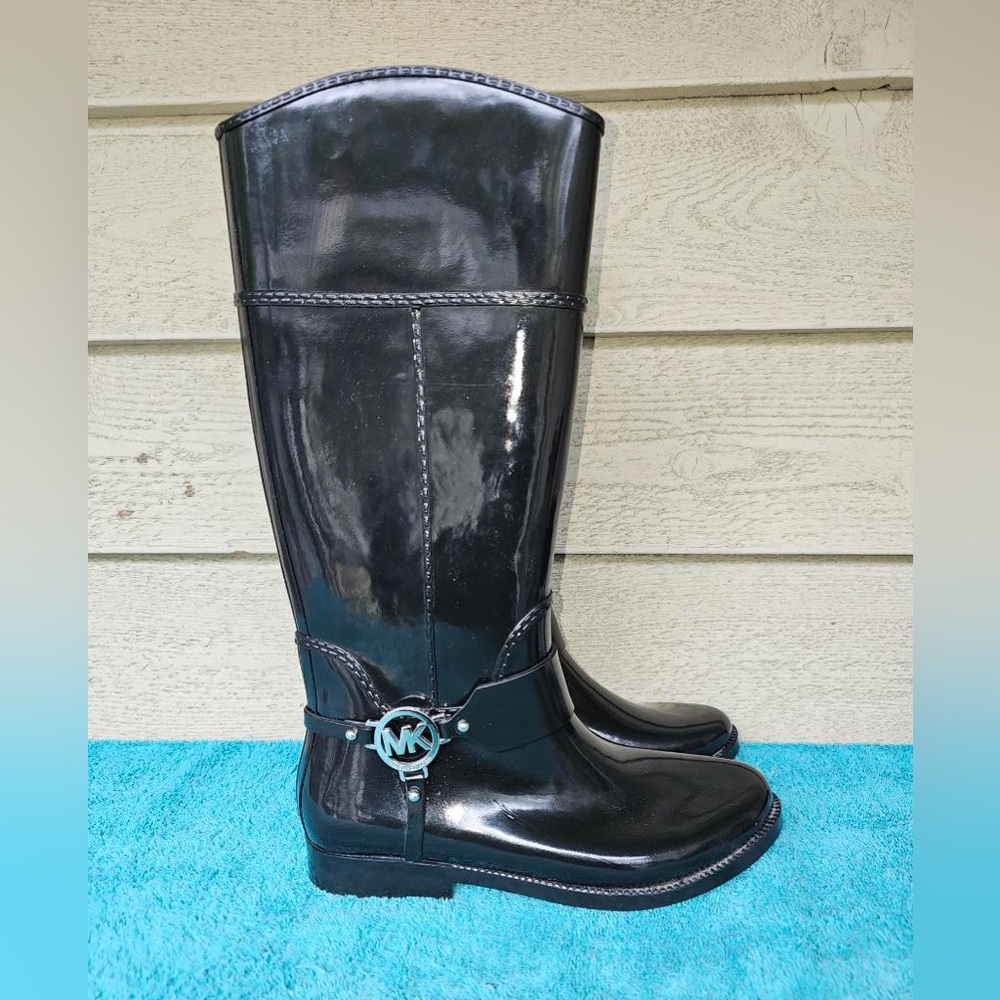 Michael Kors Black Fulton Harness Tall Rubber Rain boots Size:10